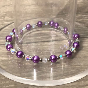 Handmade Purple Beaded Stretch Bracelet with Crystal Beads and Silver Spacers